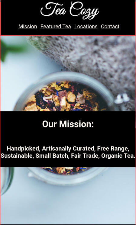 Homescreen for Tea Cozy Project on mobile device. Tea Cozy for mobile